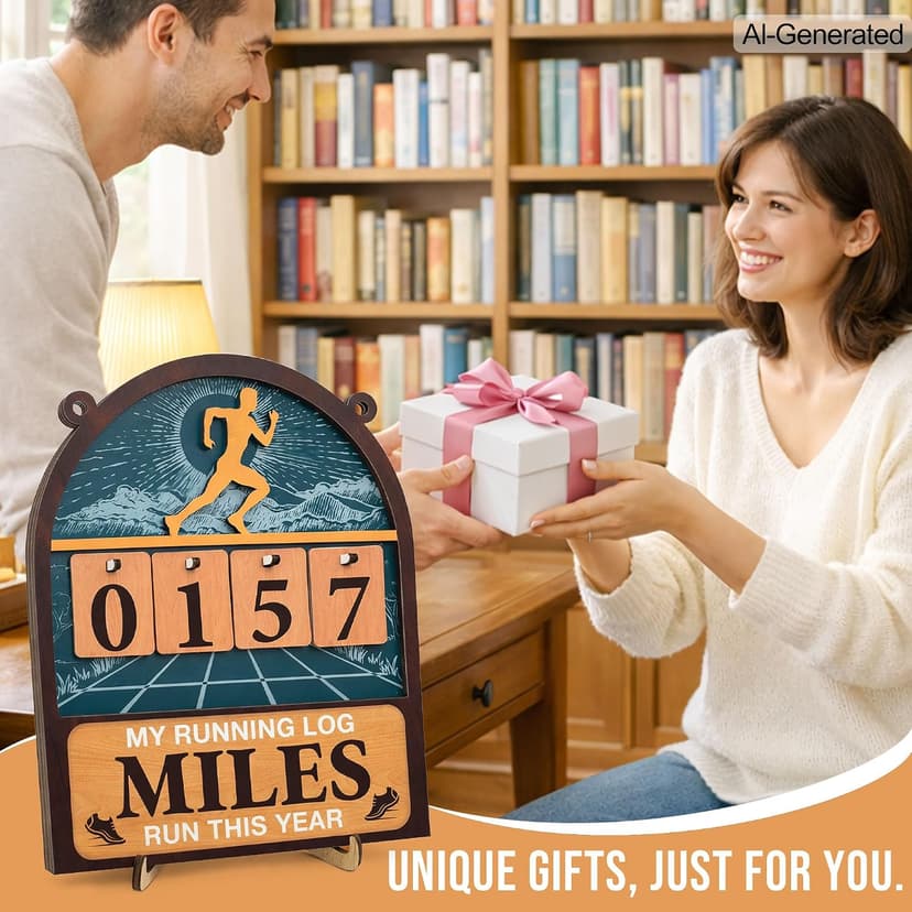 Wooden Yearly Running Log Counter Home Decor, Marathon Runner Gifts Miles Run This Year Tracker Sign Running Gifts for Runners Men Women B0GKP9JPVN