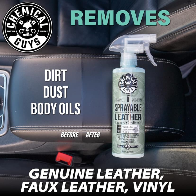 Chemical Guys Sprayable Leather Cleaner and Conditioner in One - Cleans, Conditions, and Protects Leather, Vinyl, Faux & More, Safe for Cars, Furniture & Apparel - 16 oz
