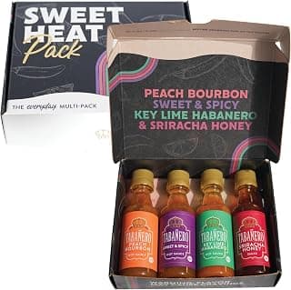 1.7 oz Mini Glass Bottles, Kit Includes Peach Bourbon, Key Lime Habanero, Sweet & Spicy, All Natural, Gluten Free, Low Sodium Tabañero Variety Hot Sauce Gift Set, Kosher, Sriracha Honey, 4-Pack B0CN9P7XD7