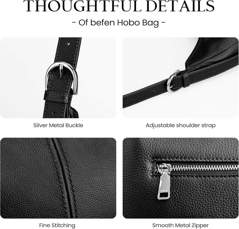 befen Genuine Leather Hobo Bags for Women, Top Grain Real Leather Women's Shoulder Bag Handbags Purses with Adjustable Strap