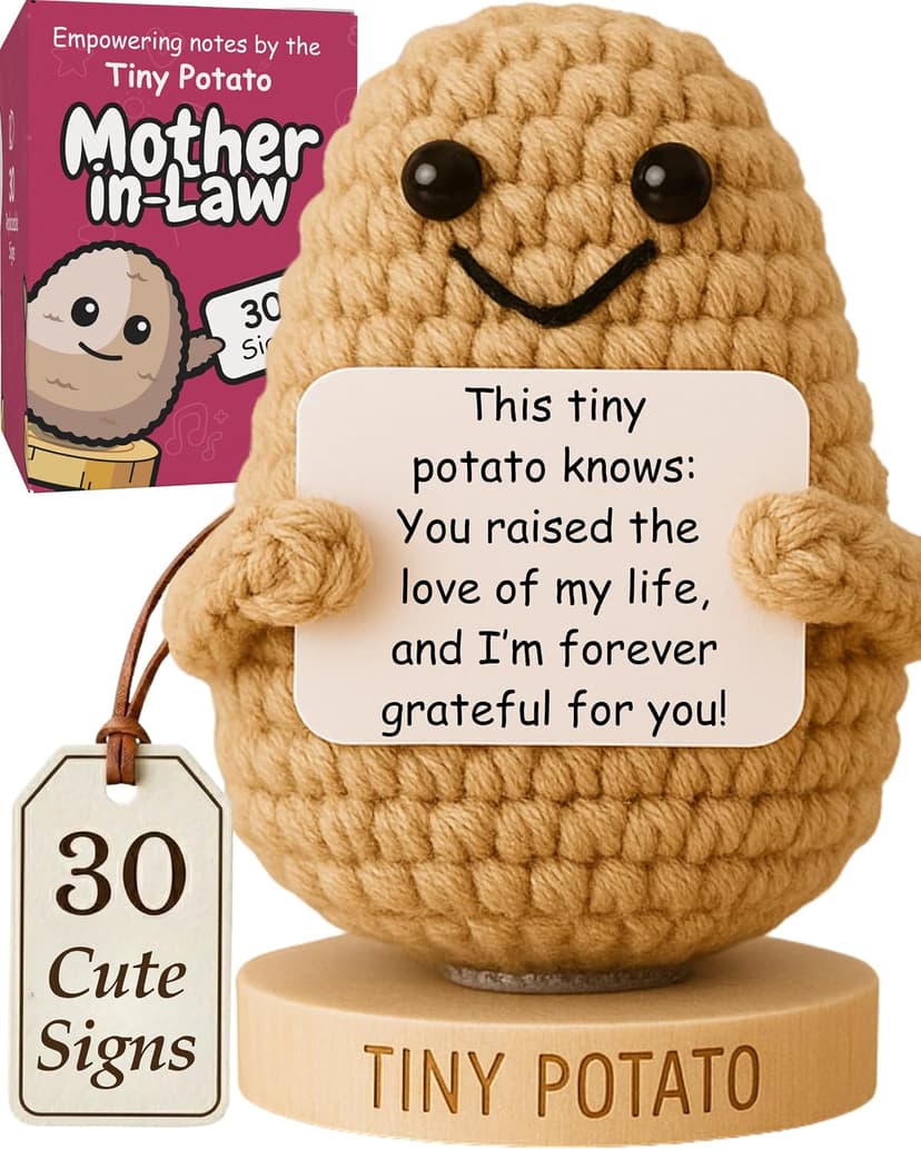 Mother In Law Gifts - Handmade Crochet Potato Doll with 30 Loving Signs for Mother In-Law, Birthday Appreciation for Mom In Law - Funny Bonus Mom Gifts for Women from Daughter or Son In Laws B0DVR67YS6