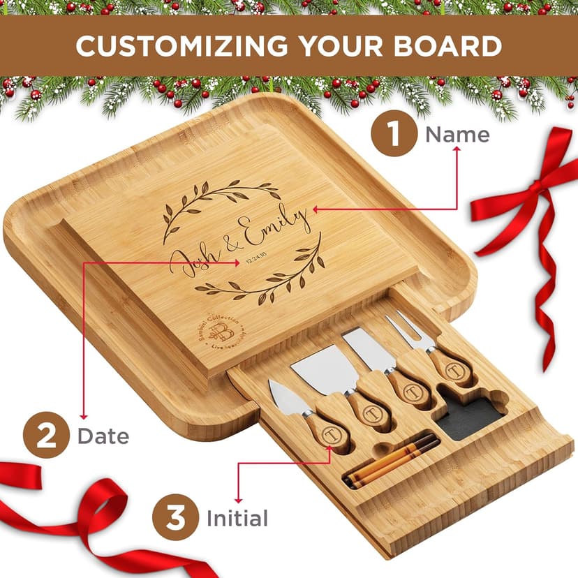 Bambüsi Personalized Charcuterie Board - Custom Engraved Bamboo Cheese Board Set for Couples, House Warming Gifts New Home, Wedding, Bridal Shower, Birthday Gifts for Women, Anniversary, Chrismas