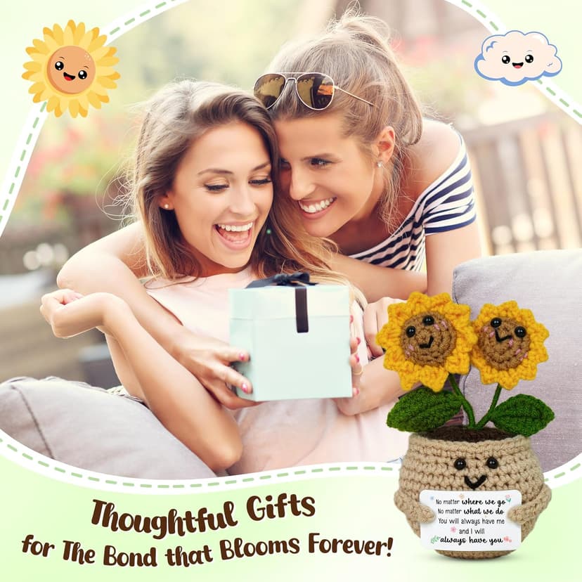 Friendship Gifts For Women, Friend Gift Ideas, Emotional Support, Sunflower Decor, Handmade Keepsake, Soft Yarn Texture OASSIE Best Friend Birthday Gifts for Women - Positive Crochet Sunflower B0FNVGXPQ1