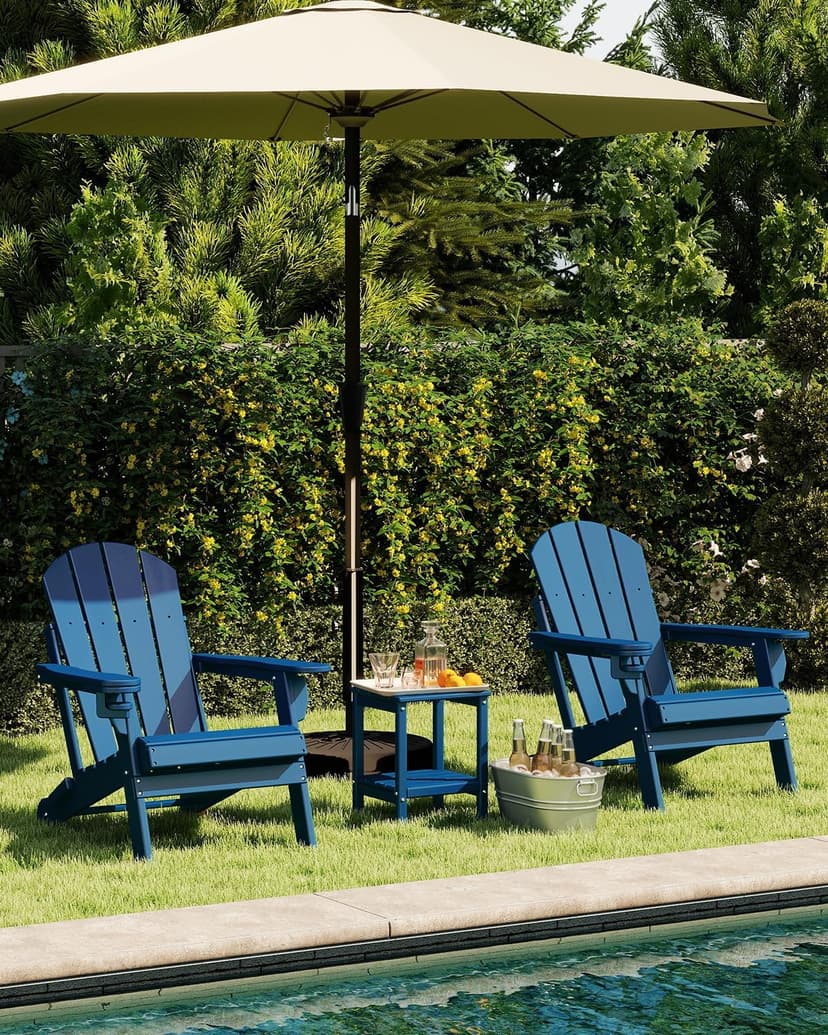 GREENVINES Folding-Adirondack-Chairs-Set-of-2 | HDPE Plastic | Fire Pit Chair | All Weather | Cup Holder | Blue | for Deck Backyard Patio Outdoor Garden