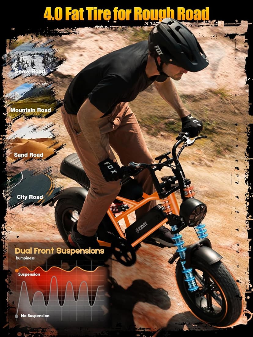 V100/V200 1500W Peak Electric Bike for Adults, 28MPH 48V13&20.8 Ah Removable Battery, 16/20"x4.0" Fat Tire, 7-Speed E-Bike with Dual Suspension – Commuter Ebike for Men & Women