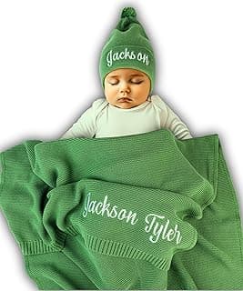 Personalized Baby Blanket, 100% Organic Certified Cotton, Customized Swaddle Blanket with Name, Receiving Blankets for Boys and Girls, Perfect Custom Gifts for Newborns, Kids and Baby Showers