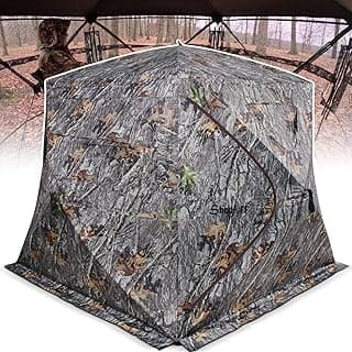 Wide Bottom Hunting Blind 1-3 Person with Portable Chair, 270 Degree See Through Pop up Ground Blinds for Deer Turkey Duck Hunting, Bow Hunting Adjust Windows with Silent Zipper