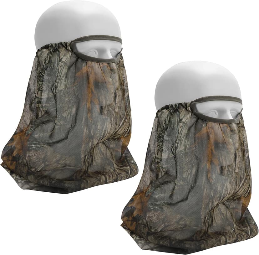 Watayo 2 Pcs Camo Hunting Face Mask, Hunting Head Net Camouflage Balaclava, Adjustable Hunting Breathable Mesh Mask for Men