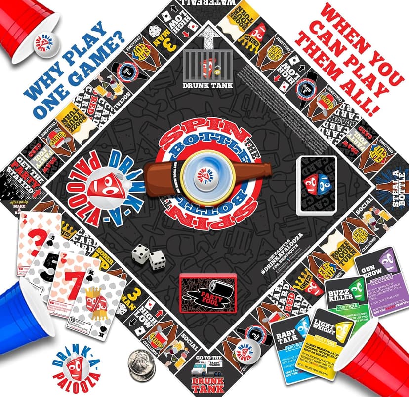 DRINK-A-PALOOZA: The Monopoly of Drinking Game | The Party Board Game that Combines Beer Pong, Flip Cup, Kings Cup, Drinking Card Games & More Fun Challenges
