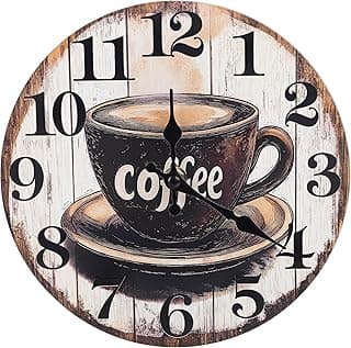 Horizent Kitchen Wall Clock,Vintage Glass Coffee Sign Decor Wall Clocks Battery Operated-8 Inch