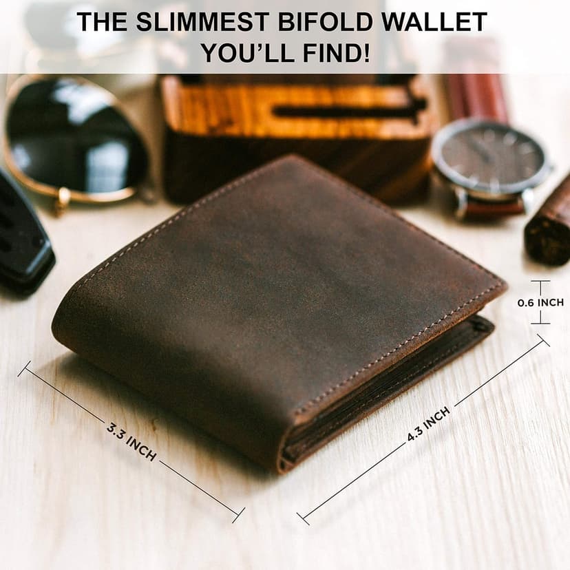 STAY FINE Top Grain Leather Wallet for Men | RFID Blocking | Extra Capacity Bifold Wallet with 2 ID Windows | Ultra Strong Stitching | Slim Billfold with 8 Card Slots | Gift for Him