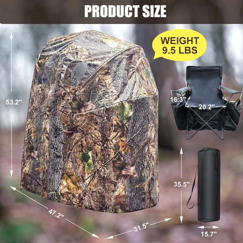 Hunting Blinds with Chair Pop Up Ground Blinds with Carrying Bag Portable 1-Person Hunting Tent for Deer & Turkey Hunting