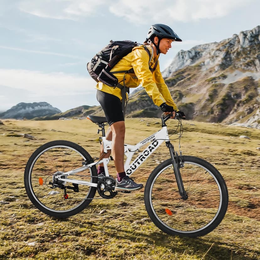 Outroad 26 Inch Mountain Bike, 7-Speed/High-Carbon Steel/Aviation Grade Frame with V Brake, Adjustable Ergonomic Seat Bicycle for Men Women Adult, MTB with Shock Absorption System