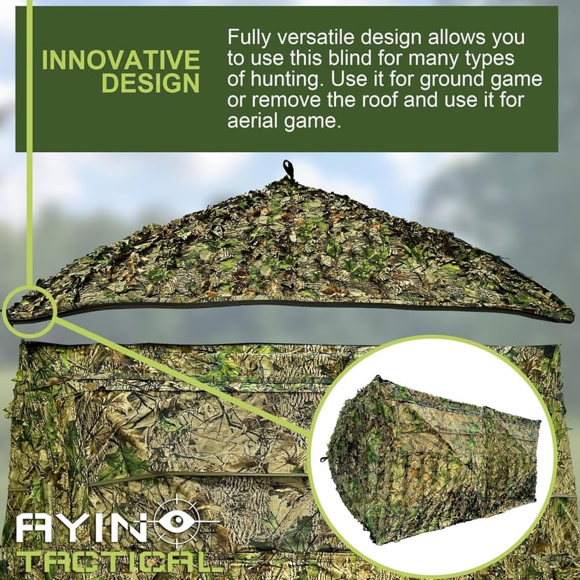 AYIN See Trough Pop Up Hunting Blind, See Thru Ground Blind - Essential Hunting Tent for Deer, Portable and Easy Setup, Ideal Hunting Essentials, Durable and Concealed Ground Blind