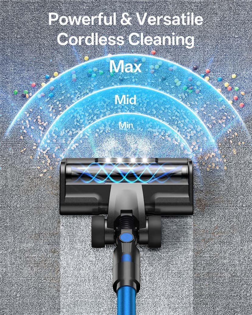 Cordless Vacuum Cleaner, 8-in-1 Cordless Stick Vacuum Cleaner with 3 Suction Modes, Up to 45mins Runtime, Rechargeable, Self-Standing, Wireless Vacuum Cleaners for Home Pet Hair Carpet Car Hard Floor