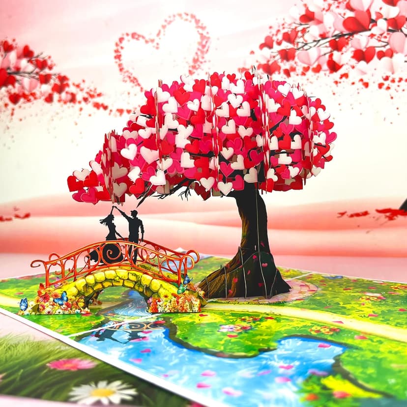 Anniversary Pop Up Card, 3D Love Tree Hearts with Couple, Wedding Anniversary Card for Wife, Husband, Couple, Love Card for Her, Him, Ideal Gift for Wedding, Anniversary, Valentines, Romantic Birthday, Mothers Day B0FJ8BNTFS
