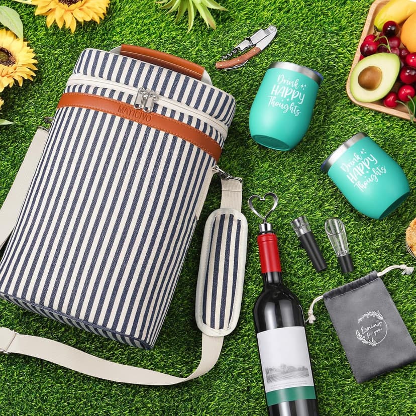 Birthday Christmas Gifts for Women Men - Wine Gift Baskets Christmas Gifts For Mom, Women, Friend, Wine Lovers, Self Care Package, Insulated Wines Tote Bag Carrier w/ Tumblers & Wines Accessories Set