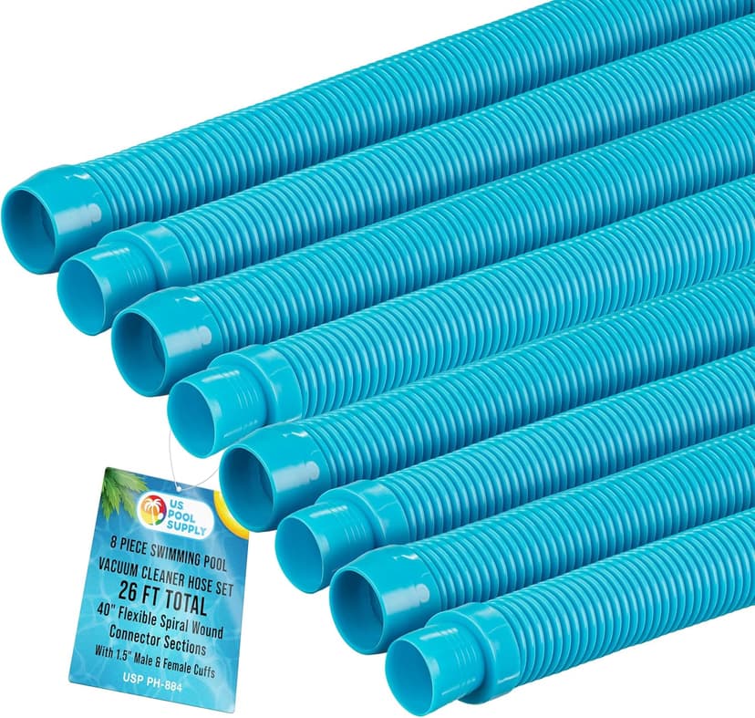 U.S. Pool Supply Pool Vacuum Hose, 8 Piece Pool Hose Set - 40" Teal Flexible Spiral Wound Connector Sections with 1.5" Male & Female Cuff Ends, Replacement Fits Most Inground Automatic Cleaner Brands