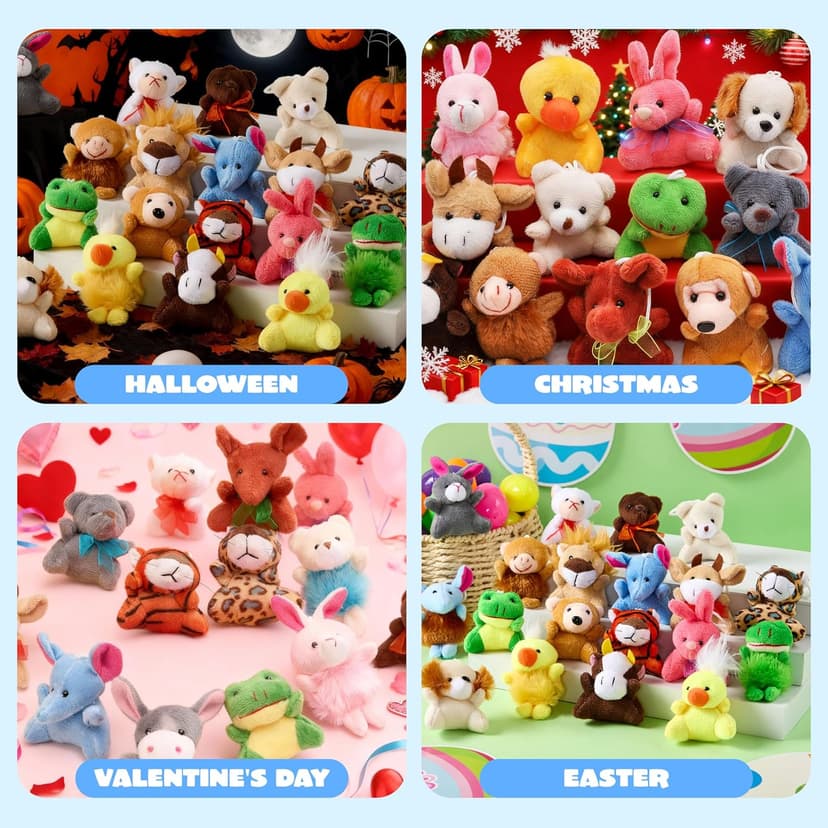 JOYIN 24 Pack Mini Animal Plush Toy Assortment (24 Units 3" Each), Animals Keychain Decoration for Kids, Small Stuffed Animal Bulk for Kids, Carnival Prizes, School Gifts, Party Favor Goodie Bags