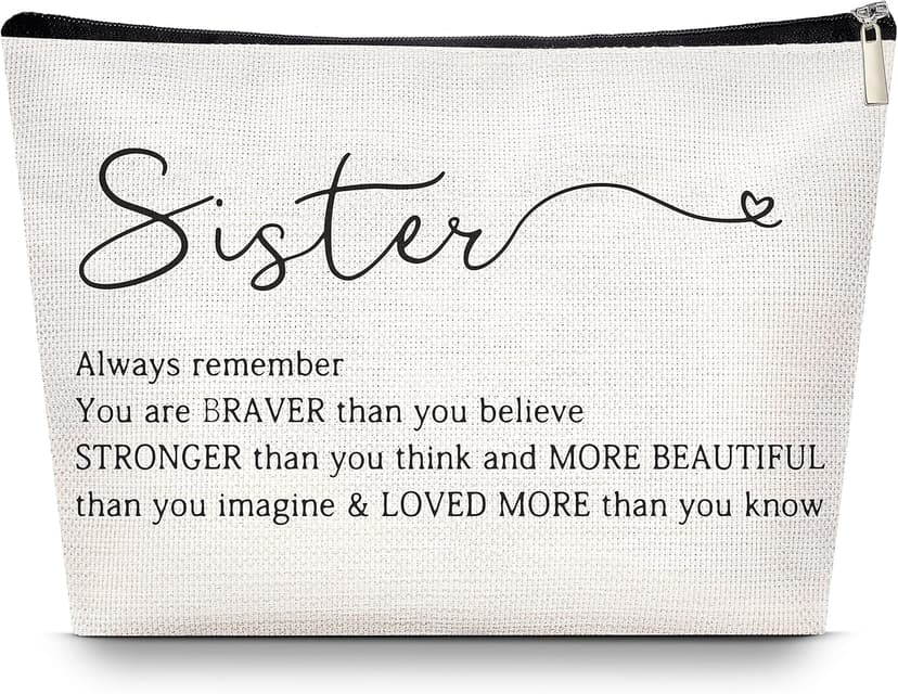 Sister Choice Makeup Organizer Bag, Inspirational Handmade Idea Presents for Women, You Are Braver Than You Think, Sis Best Friends Birthday Women's Day Bridesmaid Party Cosmetic Toiletry Bag