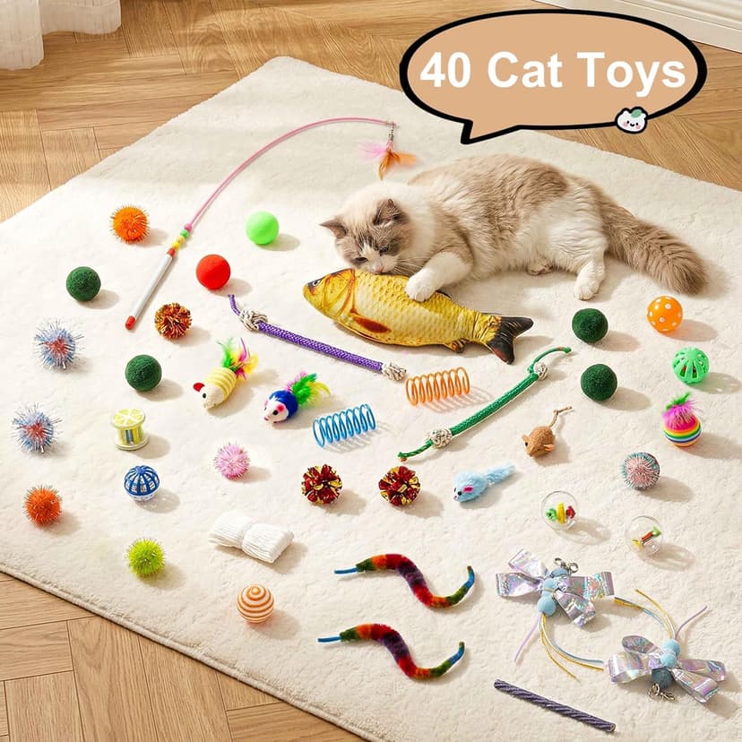 Cat Tube with Kitten Toys for Indoor Kittens, Collapsible Play Tunnel, Cat Gifts Cat Tunnel Bed with 40 Pcs Interactive Cat Toys, White B0FB9CN22D