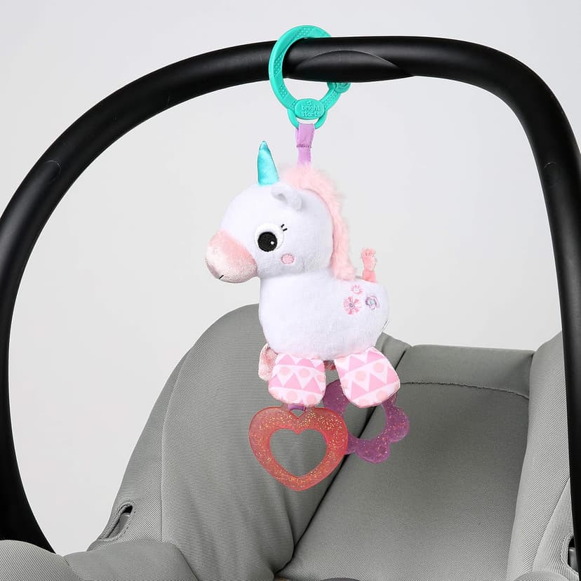 Bright Starts Unicorn Sparkle & Shine Plush Take-Along Stroller or Carrier Toy, Ages 0 Month+, Pink