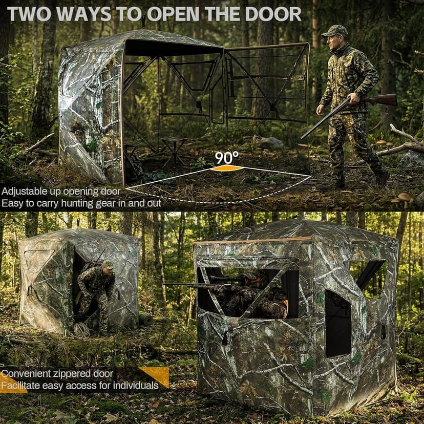 Hunting Blind, 360 Degree See Through Pop Up Deer Blind for 1-2 Person, Silent Sliding Windows,Ground Blind with Carry Bag, Camouflage Hunting Tent for Deer Turkey Duck Hunting