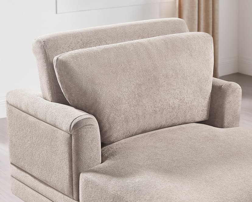 VANOMi 57.48'' Chaise Lounge Chair Indoor, Modern Chenille Chaise Lounge Couch with Adjustable Deep Backrest, Upholstered Leisure Recliner Chair for Living Room, Apartment, Bedroom, Camel Color