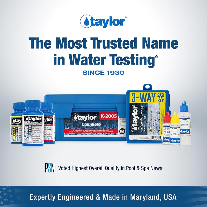 Taylor K2005 High Range Swimming Pool Total and Free Chlorine Bromine Alkalinity Calcium Hardness Base and Acid Demand pH DP Test Kit