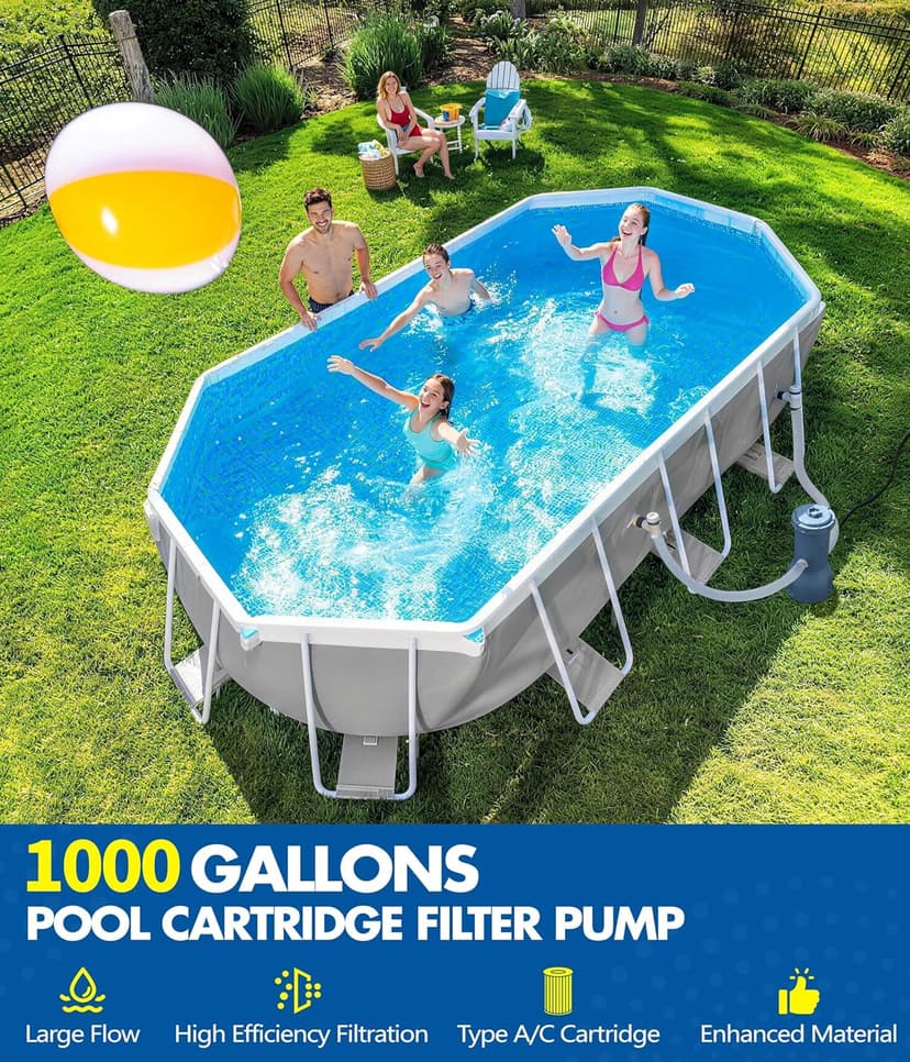 KimFilter Pro Series 1000 GPH Above Ground Pool Filter Pump, Powerful Pool Cartridge Filter Pump, Water Circulation and Filtration System -Improved Water Clean & Clarity, Pools Pumps Above Ground-Gray