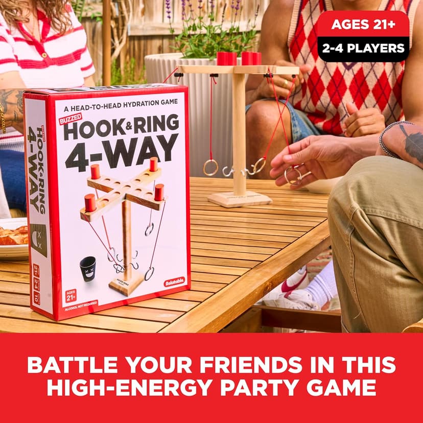 Buzzed 4-Way Hook & Ring by Relatable – Bachelor Party Drinking Game, Outdoor Party Activity for Adults, Summer Fun for Backyard, Tailgates & Group Hangouts, Includes Hook Unit, Pawns & Cup