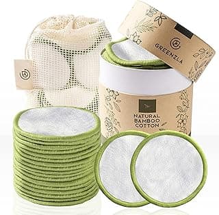 Greenzla Reusable Makeup Remover Pads (20 Pack) Washable Laundry Bag & Round Box for Storage, Reusable Bamboo Cotton Rounds for All Skin Types