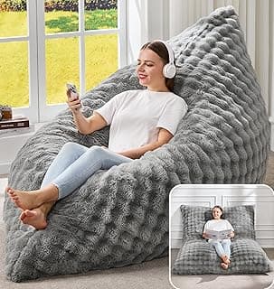 Hobestluk 3 in 1 Bean Bag Chair Giant Bean Bag Chairs for Adults with Bubble Cover Convertible Bean Bag Floor Cushion with Machine Washable Cover for Living Room (Bubble Grey)
