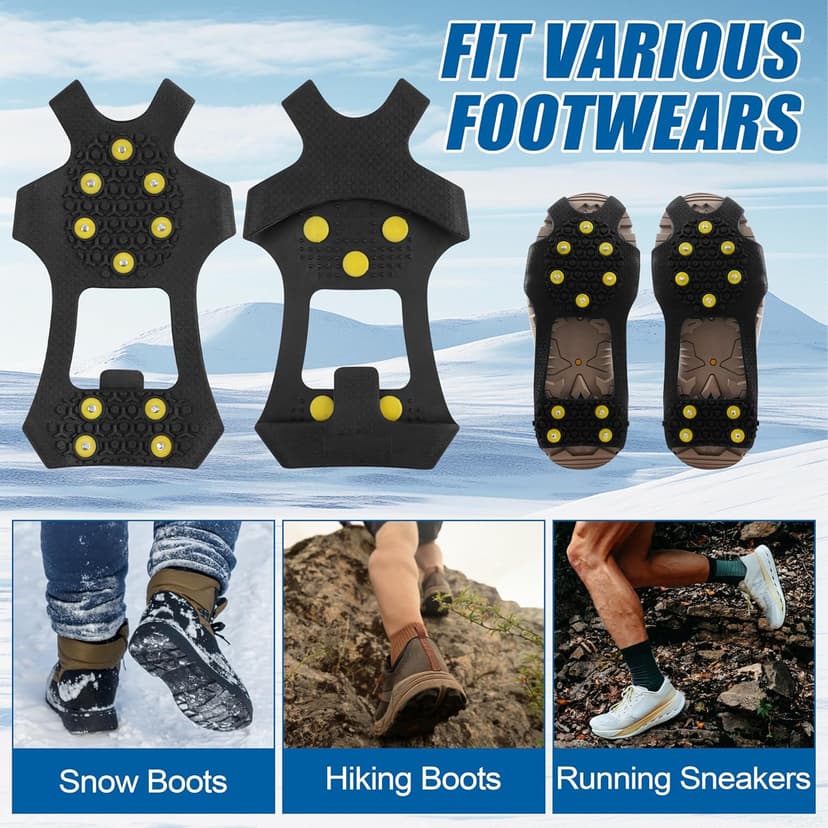 AGOOL Ice Cleats Snow Traction Cleats Crampons for Shoe and Boots Non-Slip Overshoe for Walking on Snow and Ice Rubber Walking Cleats Anti Slip Crampons