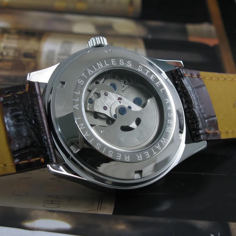 MASTOP Men's Classic Automatic Mechanical Day Calendar Luxury Leather Band Watch