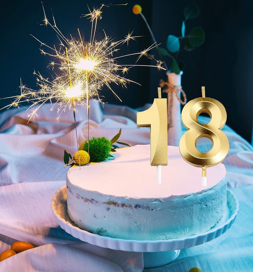 18th Birthday Candles,Gold Number 18 Cake Topper for Birthday Decorations Party Decoration