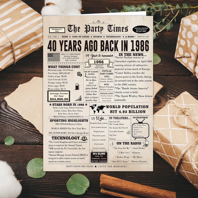 Ziwenhu Big 40th Birthday Card Gift for Men Women or Him Her, Happy 40 Year Old Birthday Greeting Card for Mom Dad, Vintage 40th Birthday Decorations for Husband Wife