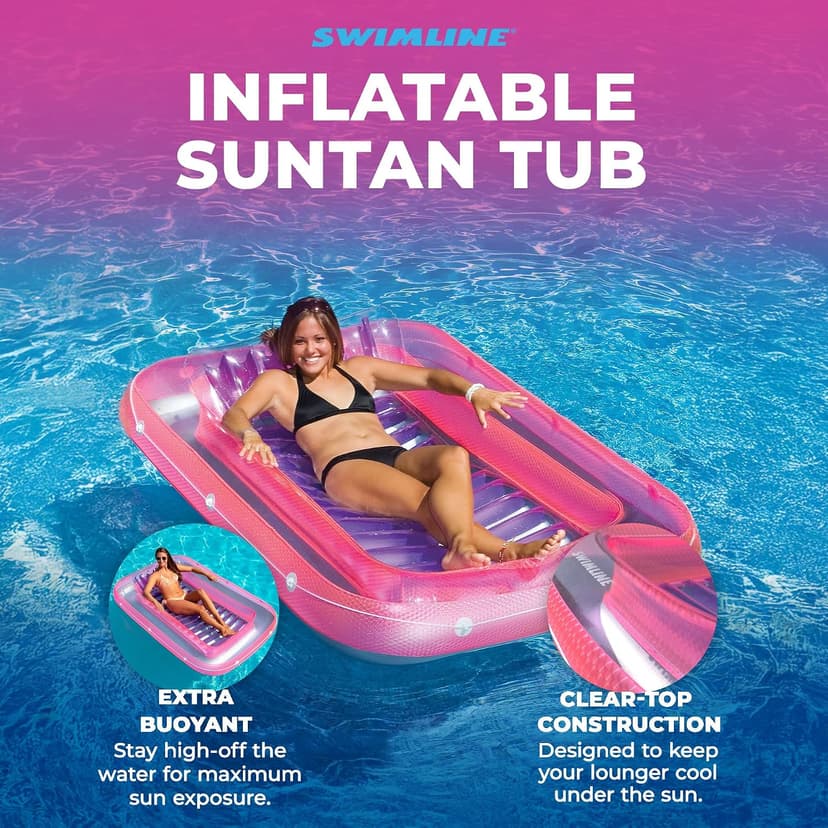 SWIMLINE Suntan Tub, Classic Inflatable Tanning Lounge Float with Adjustable Pillow, 71" Long - Outdoor Floating Lounger for Lake, River, Beach & Swimming Pool, Includes Rope Surround & Repair Patch