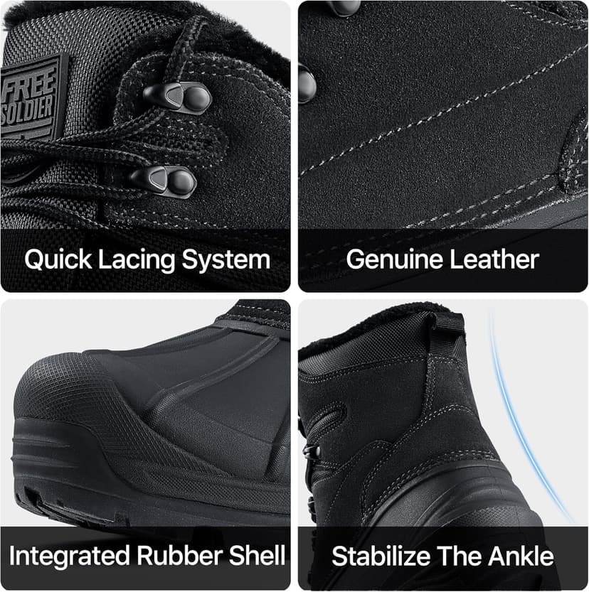 FREE SOLDIER Mens Snow Winter Boots for Men Warm Fleece Lining Winter Ski Shoes Waterproof Insulated Booties