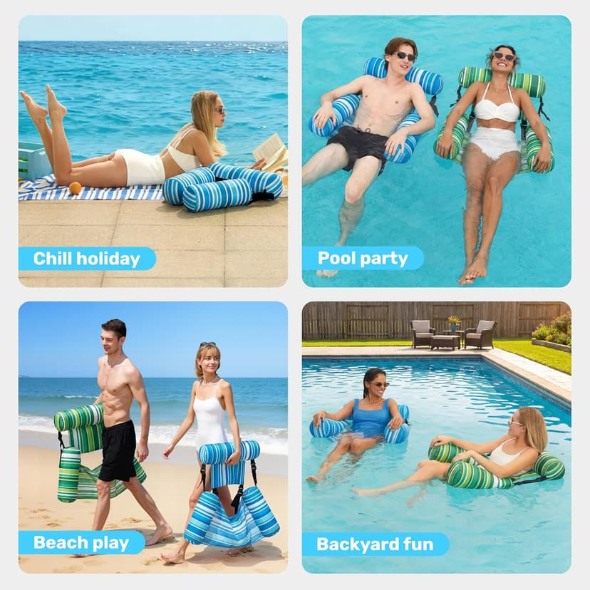 SLOOSH Inflatable Pool Floats Adult,2 Packs Floating Lounge Chairs,Blow up Pool Noodles for Adult Heavy Duty,Floating Chair for Party Summer Water Beach Lake Fun