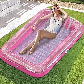 Premium Inflatable Tanning Pool Lounger | Inflatable Tanning Bed for Adults - 4 in 1 Multipurpose Suntan Tub | Pool Floats Adults, Inflatable Pool Float | Tanning Float - Sunbathing Pool Raft