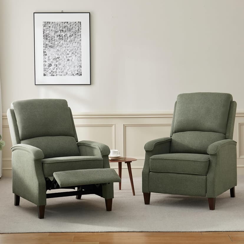 VKNOW Recliner Chair, Fabric Recliner with Soft Armrest, Home Theater Seating with Adjustable Push Back and Lumbar Support, Single Sofa for Adults, Lounge Chair for Living Room, Bedroom(Green)