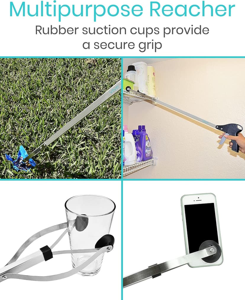 Heavy Duty for Seniors - Trash, Sticks, Litter Picker Upper - Extra Long Reach Handle & Handy Extension Arm Claw Vive Suction Cup Grabber Reacher 32" - Elderly Grab It Reaching Pickup Tool B00O47ILVA