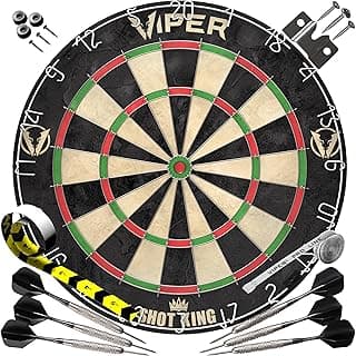 Viper by GLD Products Shot King Regulation Bristle Steel Tip Dartboard Set with Bullseye Metal Radial Spider Wire Compressed Sisal Board with Rotating Number Ring Includes 6 Darts Black