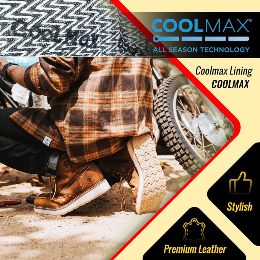 ROCKROOSTER Magnolia 6" Side-Zipper Wedge Boots for Men, Lightweight Soft Moc Toe Motorcycle Boots SAP309-Brown, SAP309BK-Black, SAP310-Black