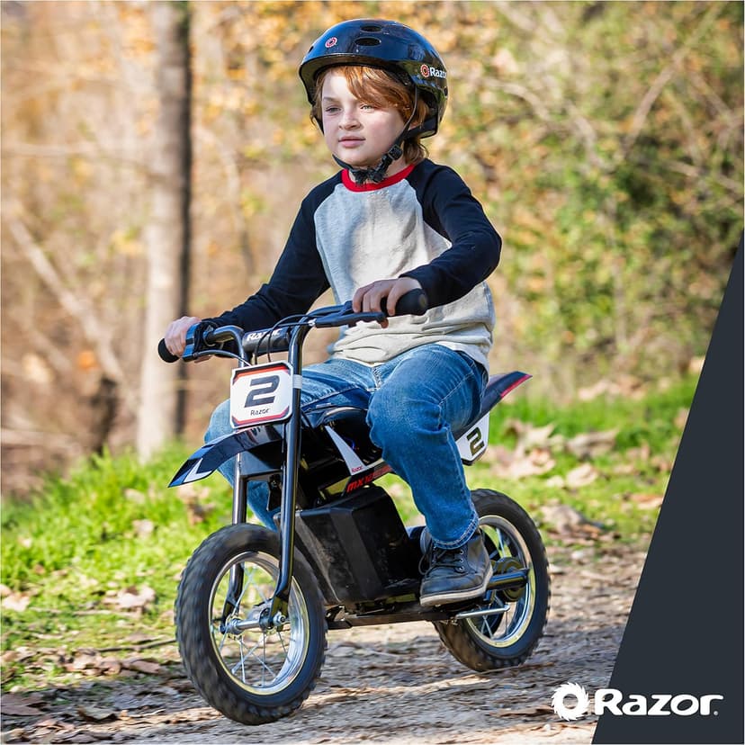 Razor MX125 Dirt Rocket Electric-Powered Bike with Authentic Motocross Geometry, Rear-Wheel Drive,100-watt, high-Torque, Chain-Driven Motor, for Kids 7+, Blue