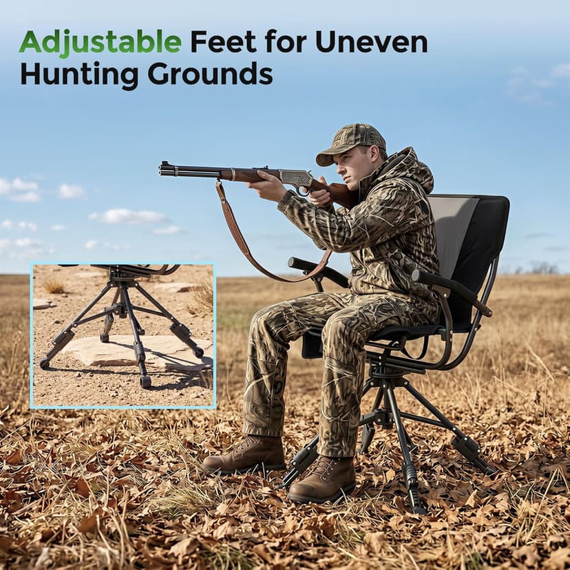 ALPHA CAMP Folding Hunting Chair Waterproof Swivel Hunting Blinds Chair 360 Degree Silent Hunting Seat with Adjustable 4 Legs Height and Armrests 330LBS Capacity for Hunting Camping