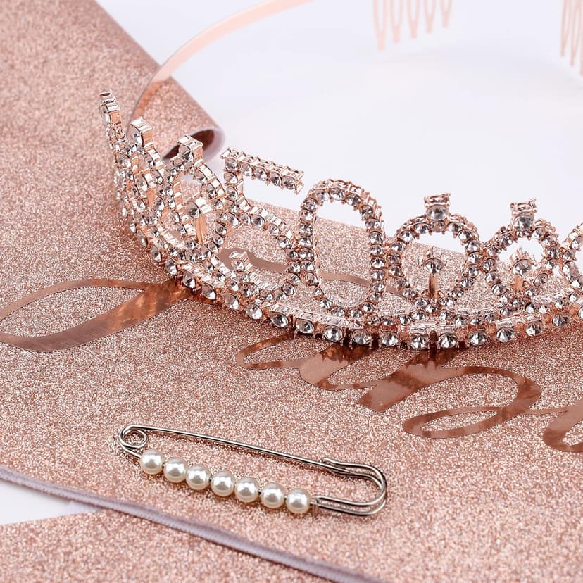 CIEHER 50th Birthday Crown + 50 & Fabulous Sash+Pearl Pin Set, Tiara, 50th Gifts, Decorationsfor Women Friends, Happy Party Favor Supplies
