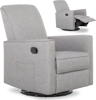 Evolur Raleigh Upholstered Manual Glider Recliner– Rocking & 360° Swivel with Smooth Glide – Greenguard Gold & FSC Certified – Modern Nursery and Living Room Chair in Light Grey