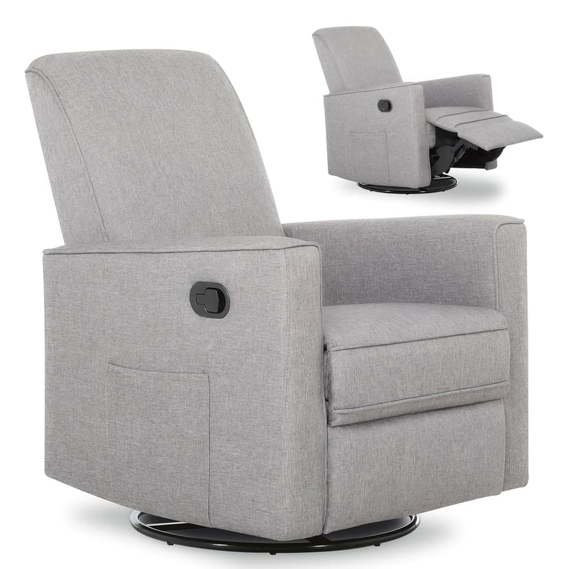 Evolur Raleigh Upholstered Manual Glider Recliner– Rocking & 360° Swivel with Smooth Glide – Greenguard Gold & FSC Certified – Modern Nursery and Living Room Chair in Light Grey